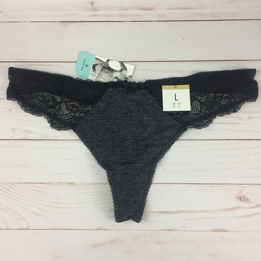 Dorina Annette Thong Panty Lace Dark Grey Melang NWT